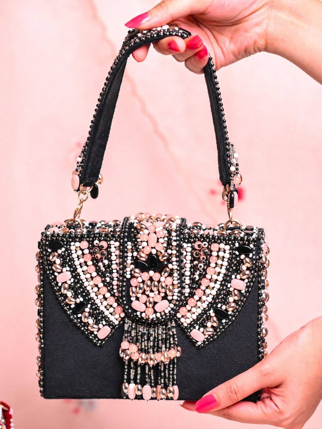 House of Kosha Embellished Structured Handheld Bag