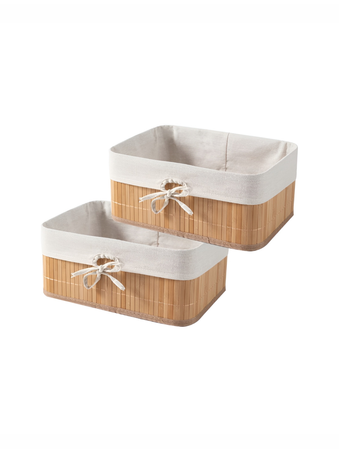 HomeStorie Beige 2 PcsEco-Friendly Foldable Natural Bamboo Storage Basket Bins Organizer
