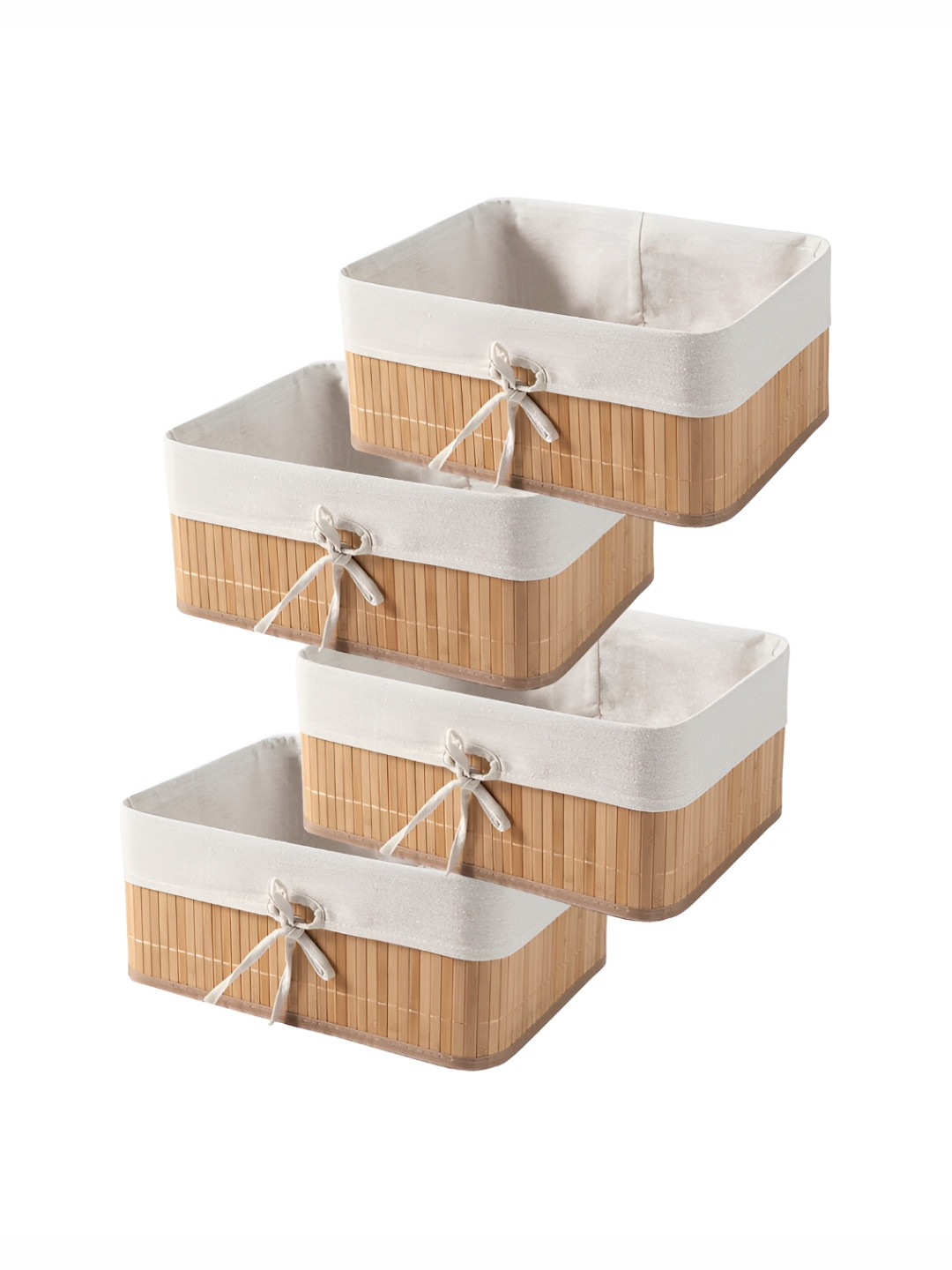 HomeStorie Beige 4 Pcs Eco-Friendly Foldable Natural Bamboo Storage Basket Bins Organizer