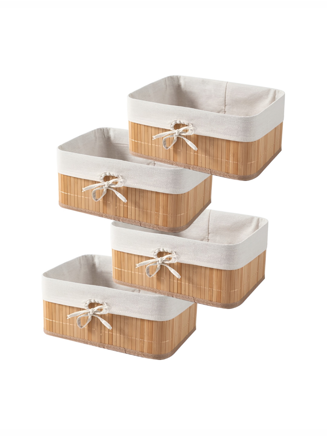 HomeStorie Beige 4 Pcs Eco-Friendly Foldable Natural Bamboo Storage Basket Bins Organizer