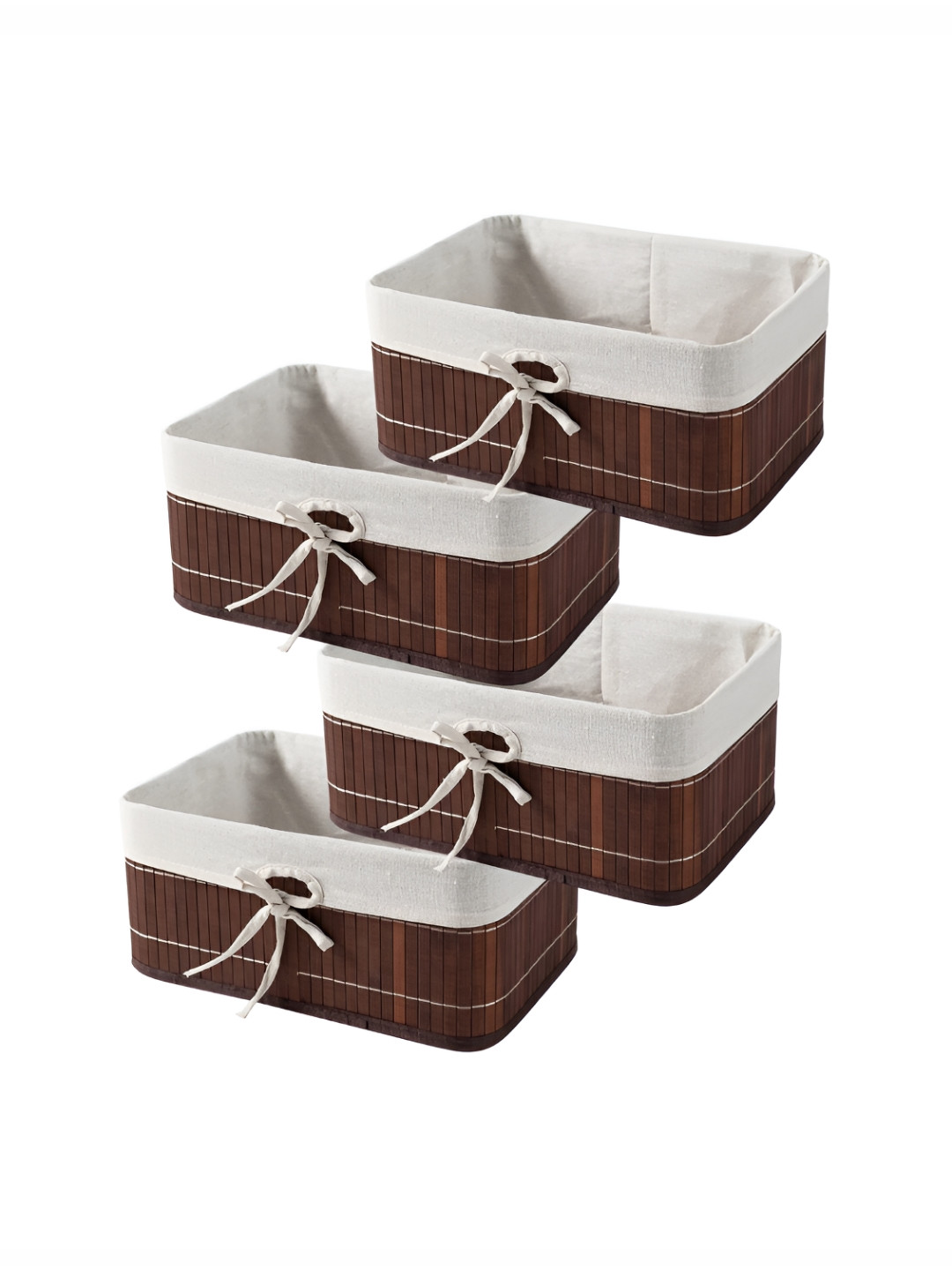 HomeStorie Brown 4 Pcs Eco-Friendly Foldable Natural Bamboo Storage Basket Bins Organizer