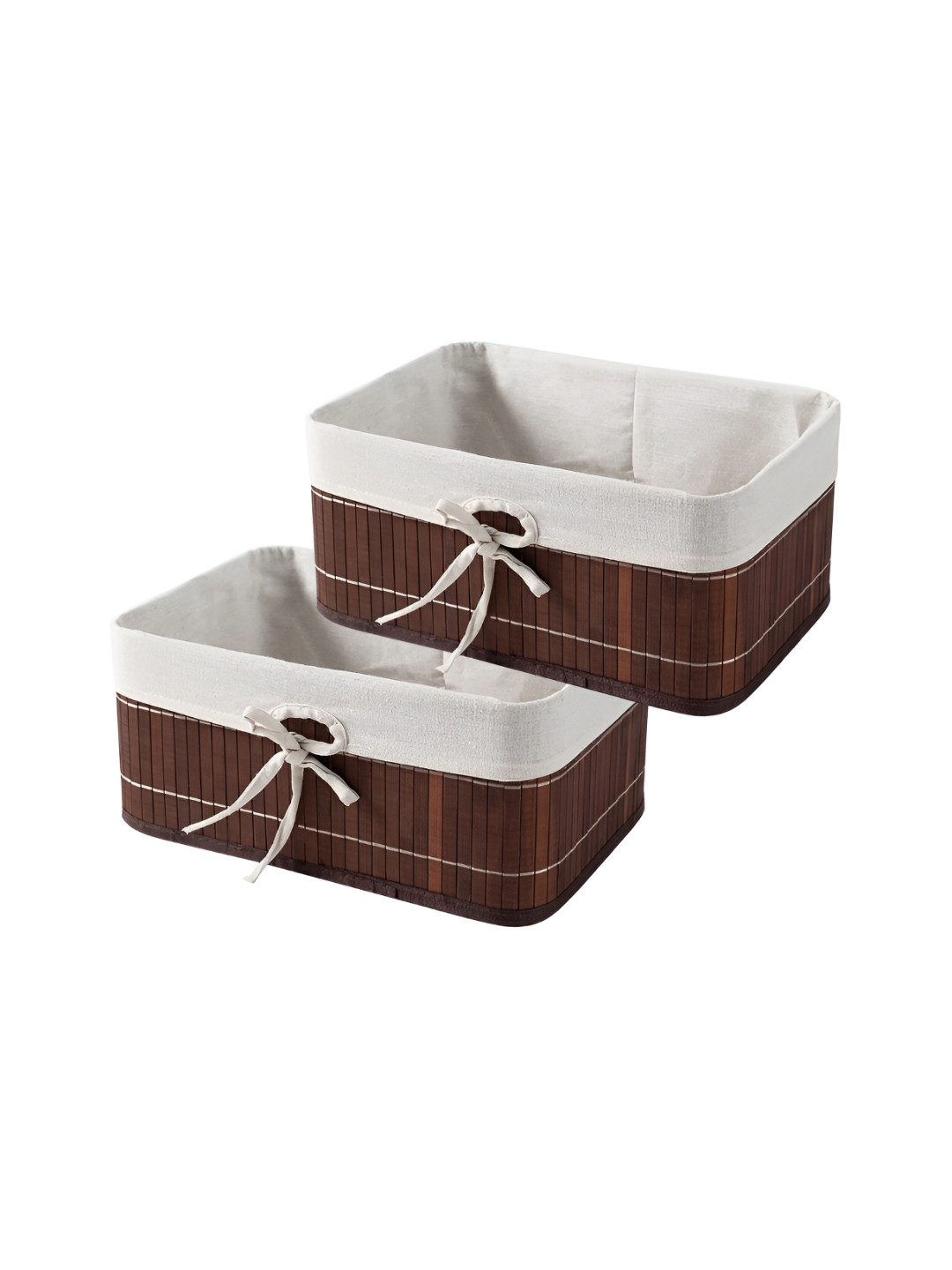 HomeStorie Brown 2 Pcs Eco-Friendly Foldable Natural Bamboo Storage Basket Bins Organizer