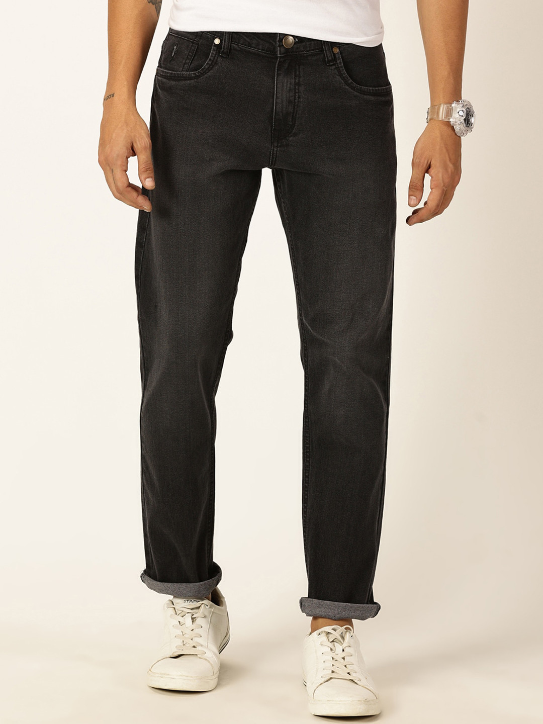 Mast & Harbour Black Men Mid-Rise Smart Fit Light Fade Stretchable Jeans