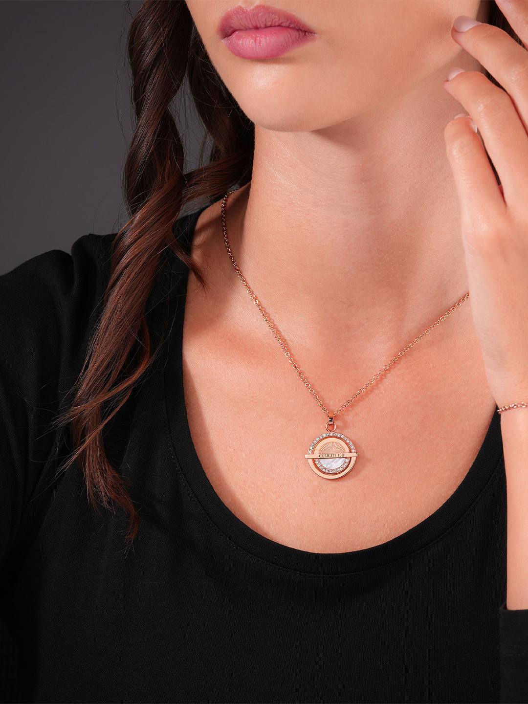Cerruti 1881 Stainless Steel Rose Gold-Plated Circular-Shaped Pendants With Chains