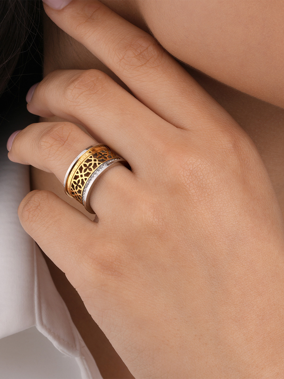 Cerruti 1881 Stainless Steel Stones Studded Band Finger Ring