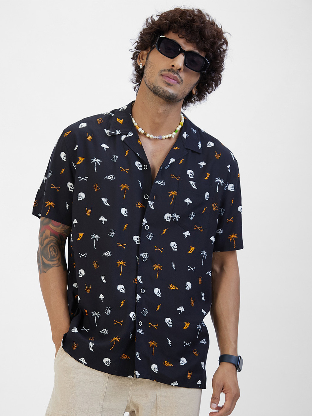 VASTRADO Men Classic Printed Cuban Collar Oversized Casual Shirt