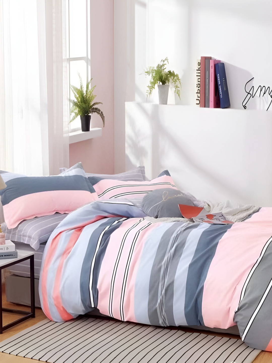RRC Grey Striped AC Room 210 GSM Single Bed Comforter
