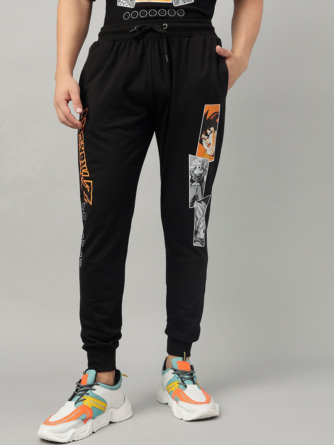 Free Authority Men Dragon Ball Z Anime Printed Mid-Rise Joggers