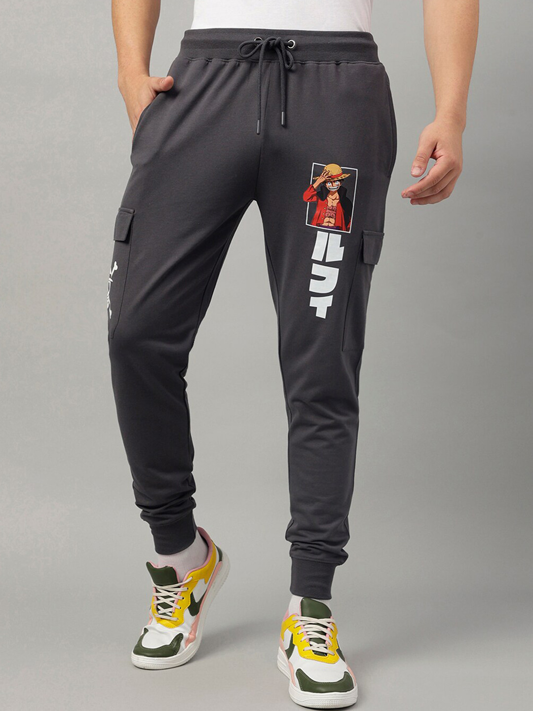 Free Authority Men One Piece Anime Printed Mid Rise Joggers