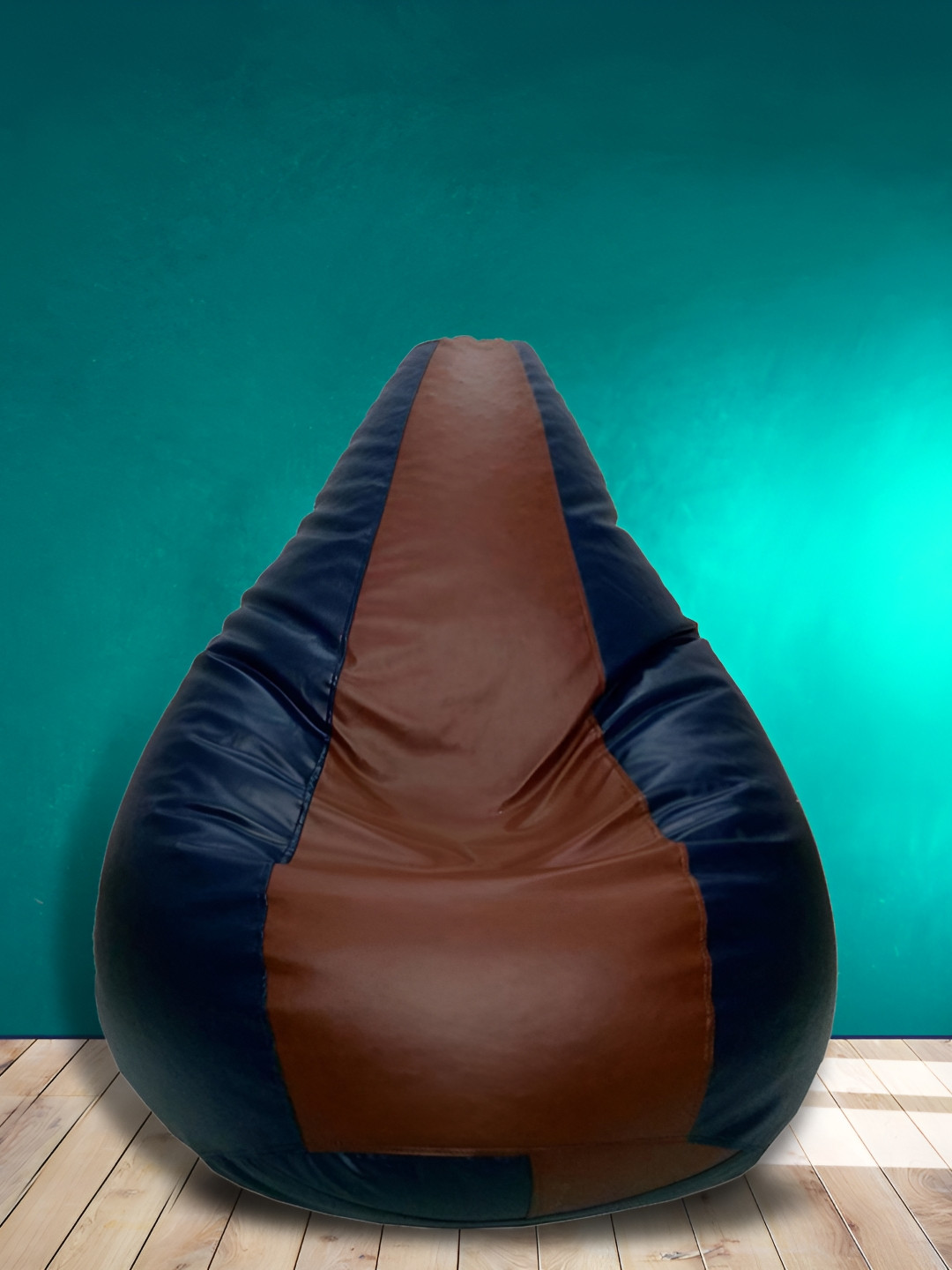 SHIRA 24 Brown & Navy Blue Leatherette Tear Drop Bean Bag Cover