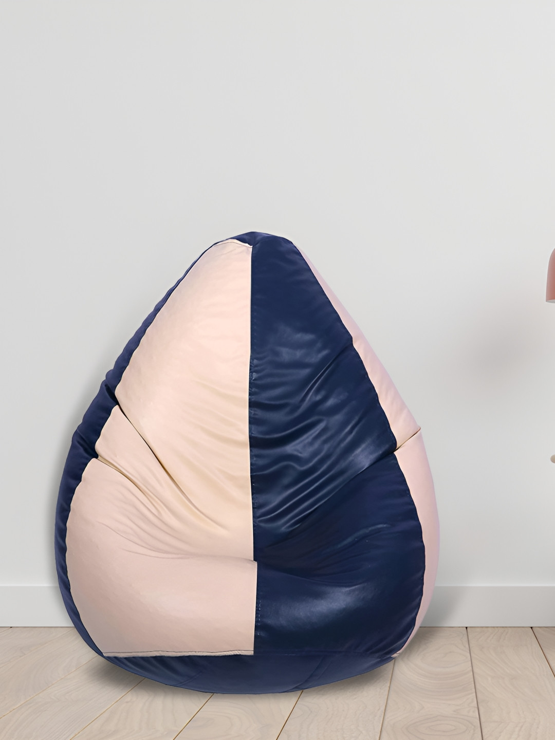 SHIRA 24 Navy Blue & Cream-Colored Colorblocked Leatherette Tear Drop Bean Bag Cover