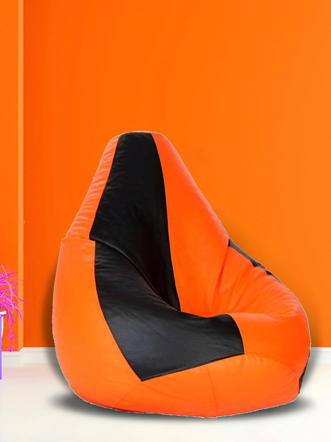 SHIRA 24 Black & Orange-Colored Colorblocked Leatherette Tear Drop Bean Bag Cover
