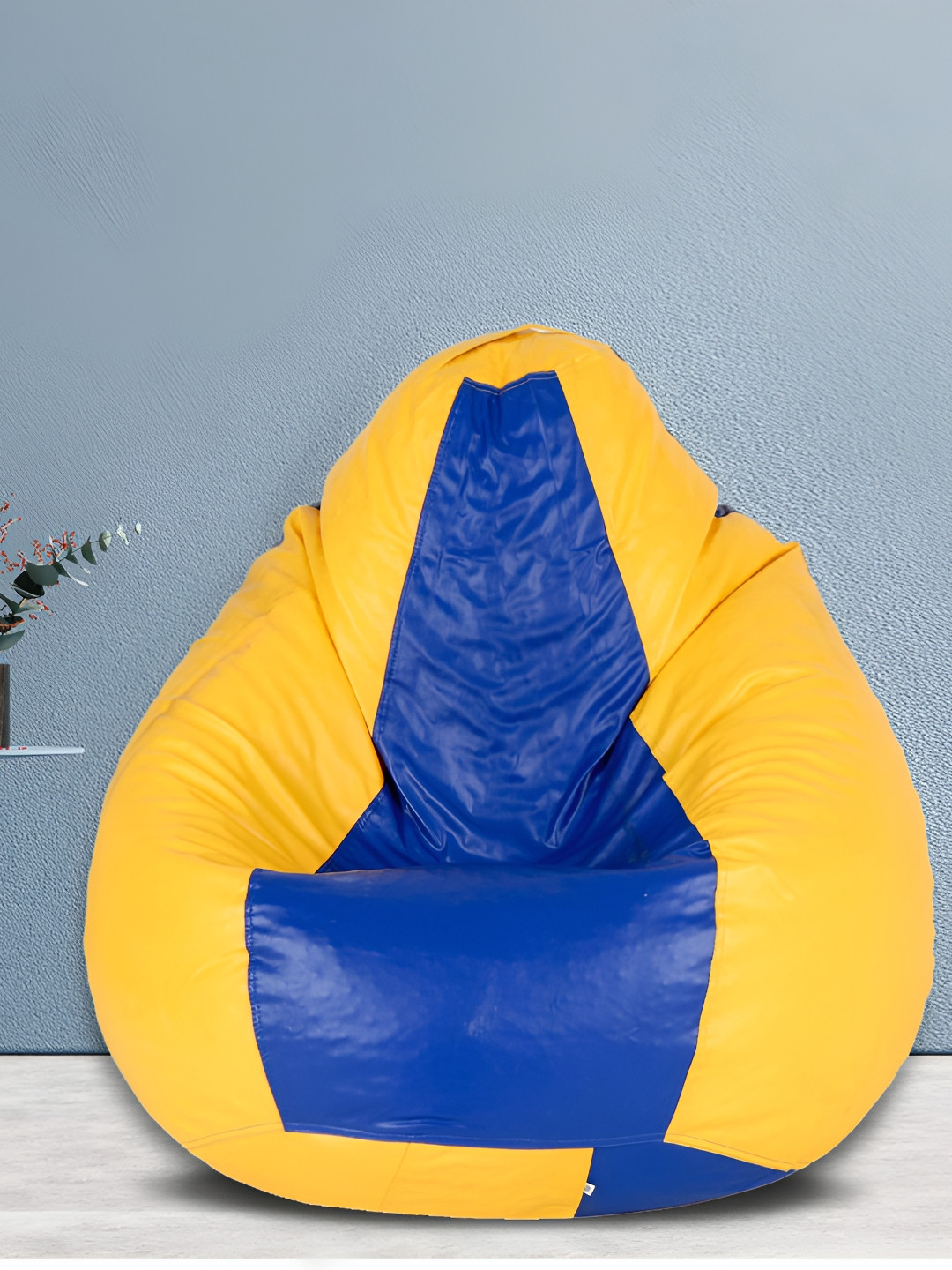 SHIRA 24 Yellow & Blue Colorblocked Leatherette Tear Drop Bean Bag Cover