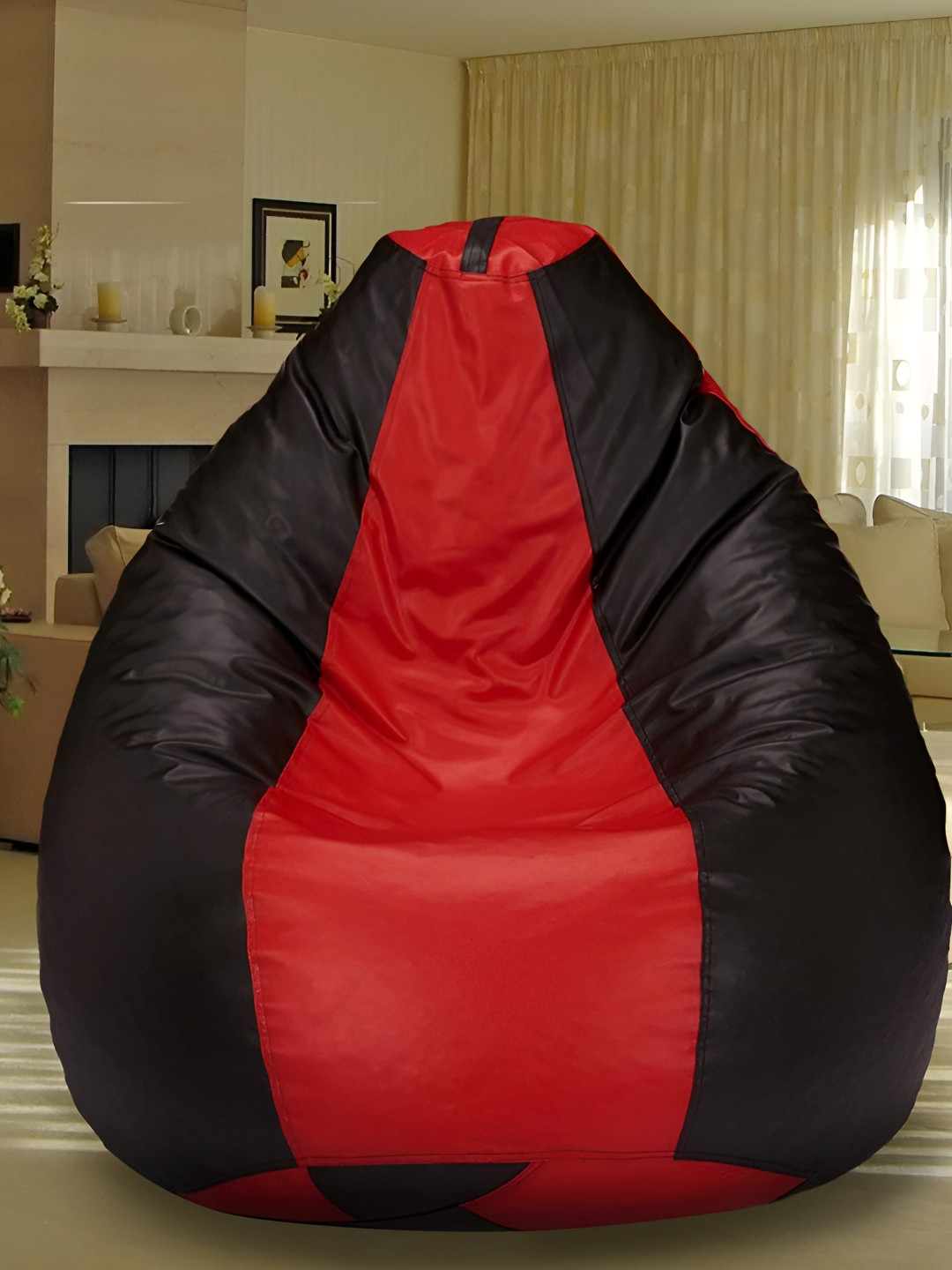SHIRA 24 Black & Red Colorblocked Leatherette Tear Drop Bean Bag Cover