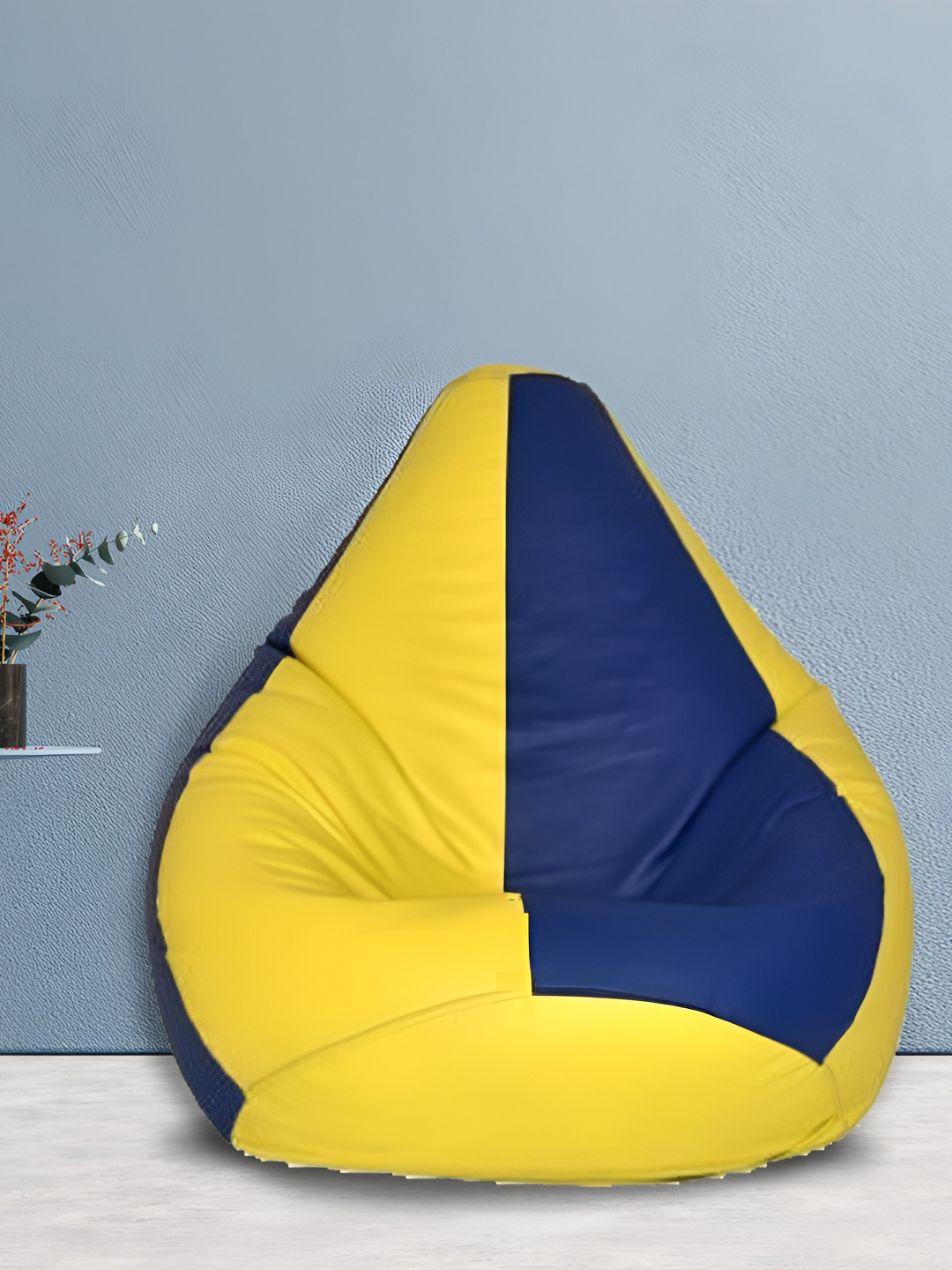 SHIRA 24 Blue & Yellow Colorblocked Leatherette Tear Drop Bean Bag Cover