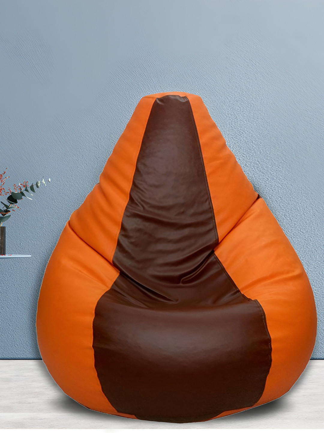 SHIRA 24 Orange-Colored & Brown Colorblocked Leatherette Tear Drop Bean Bag Cover