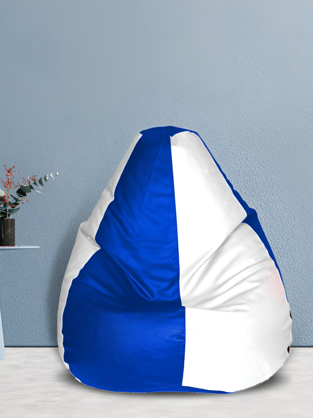 SHIRA 24 White & Blue Colorblocked Leatherette Tear Drop Bean Bag Cover