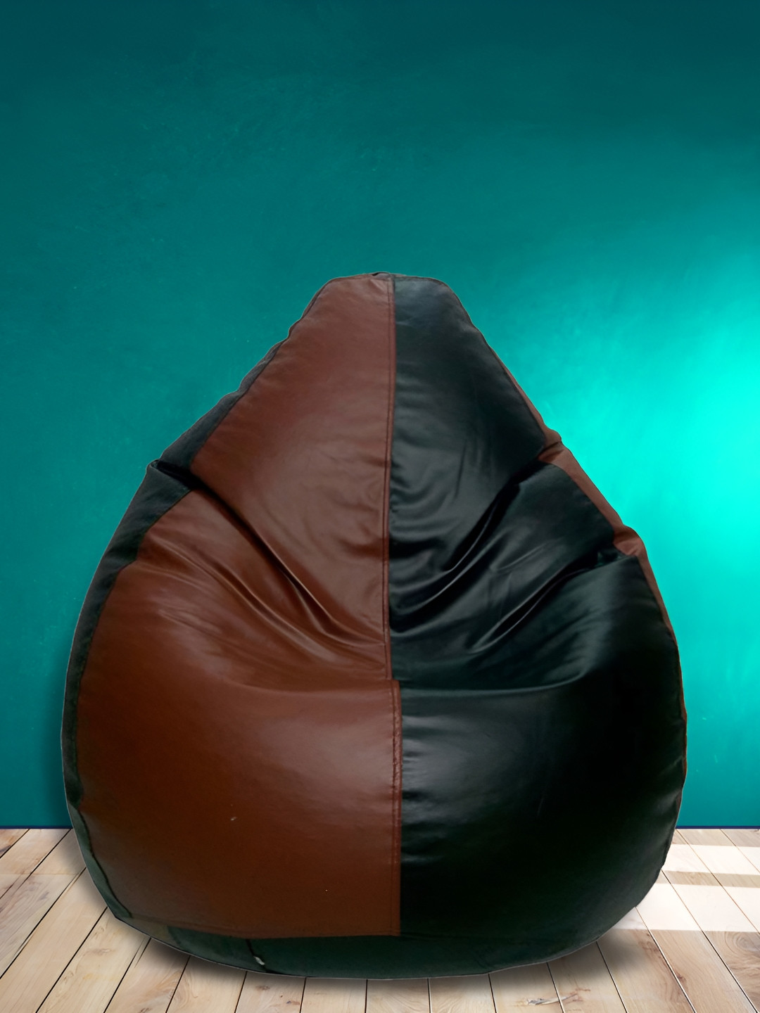 SHIRA 24 Black & Brown Colorblocked Leatherette Tear Drop Bean Bag Cover