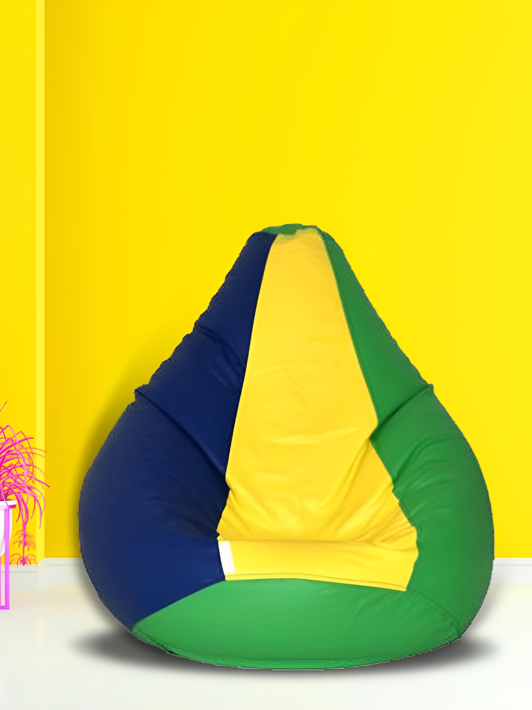 SHIRA 24 Yellow & Green Colorblocked Leatherette Tear Drop Bean Bag Cover