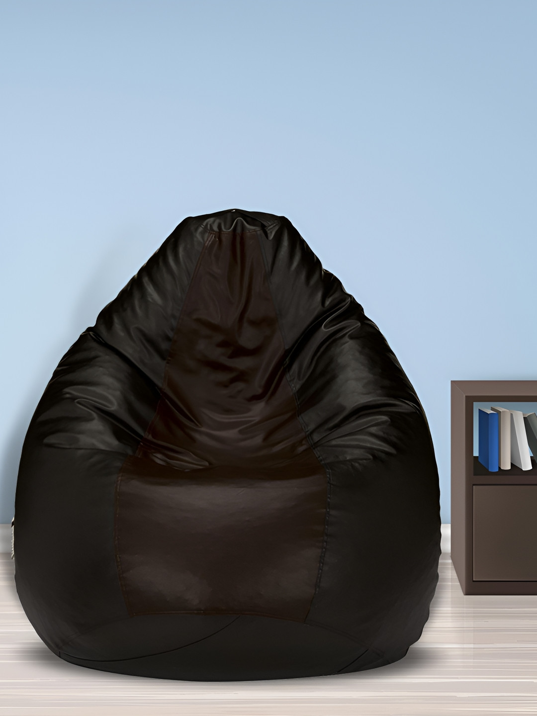 SHIRA 24 Brown & Black Colorblocked Leatherette Tear Drop Bean Bag Cover