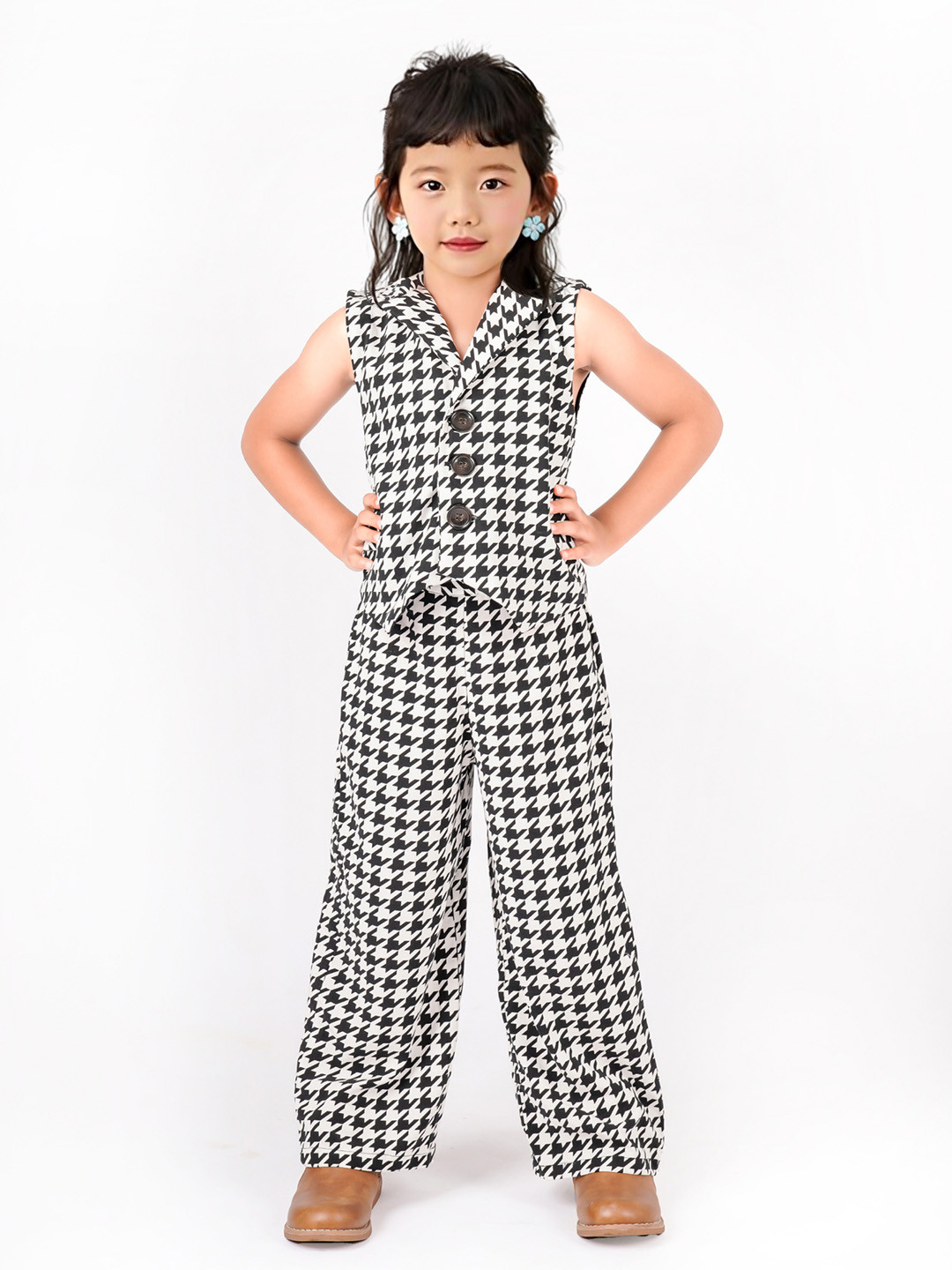 Safehugs Girls Printed Pure Cotton Waistcoat With Trousers