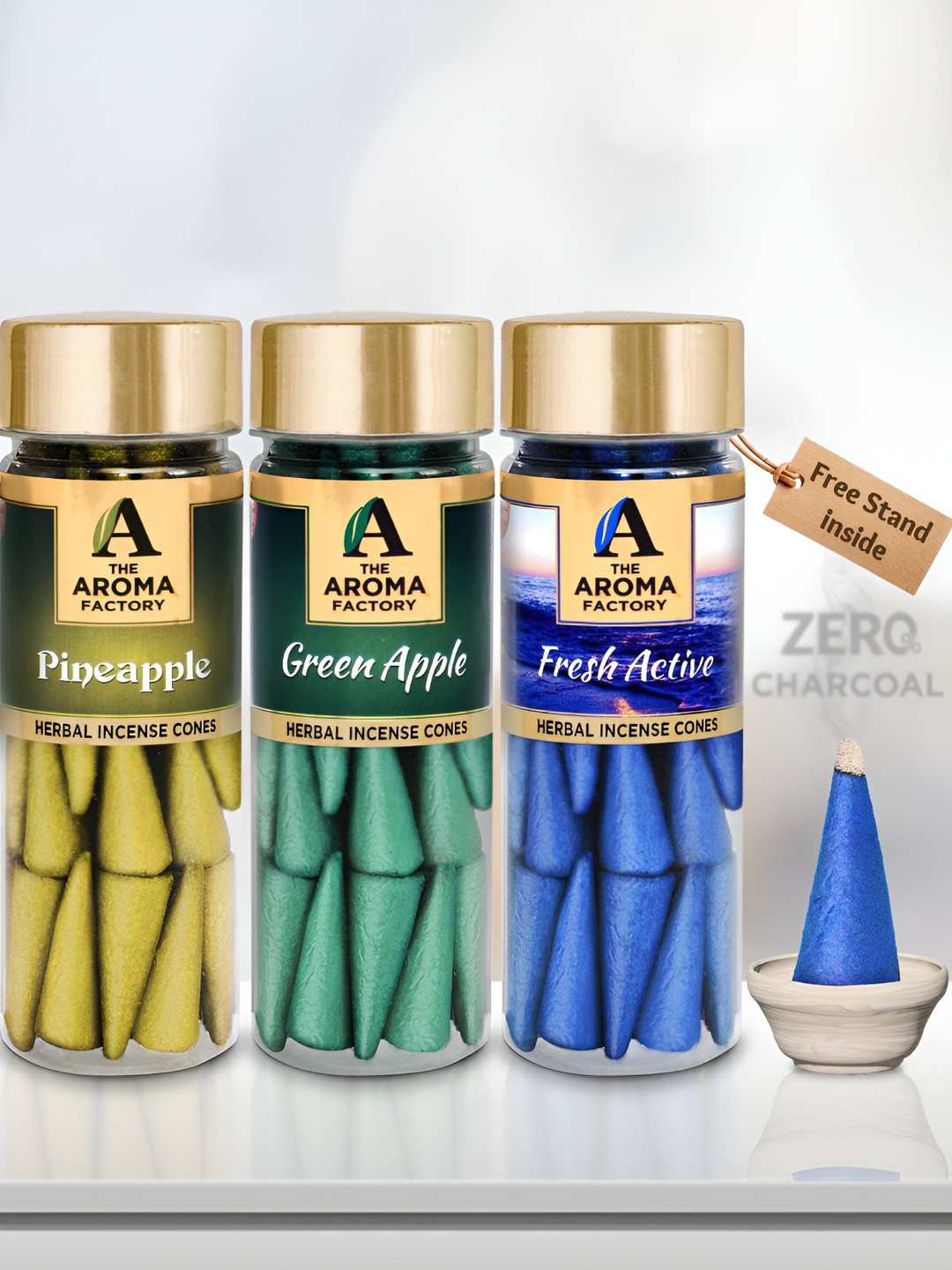 The Aroma Factory Blue 3 Pieces Wooden Fresh Dhoop Cone Pooja Essential