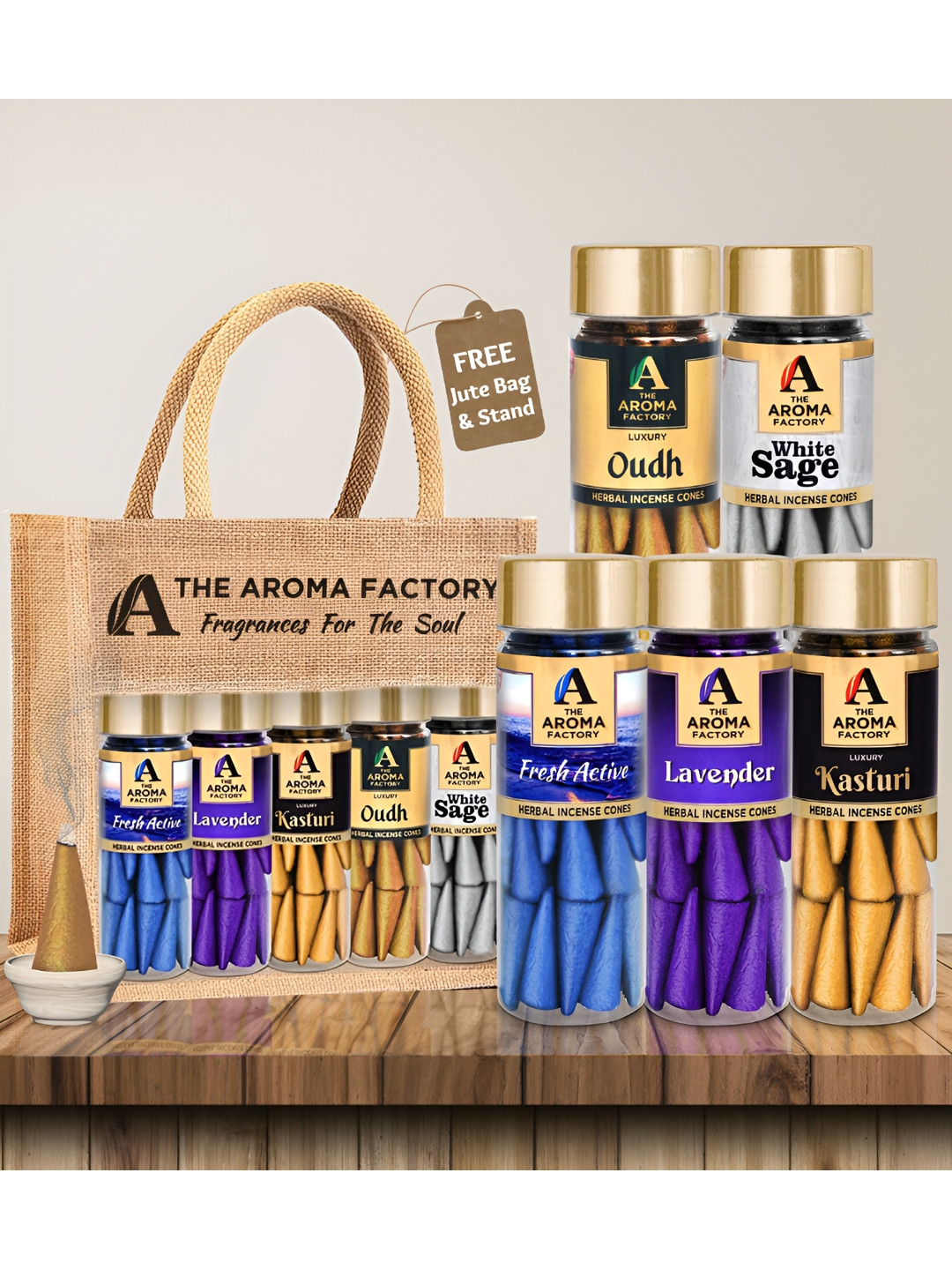 The Aroma Factory Blue 5 Pieces Musk,Oudh,Fresh,Lavender,Sage dhoop Cone Pooja Essential