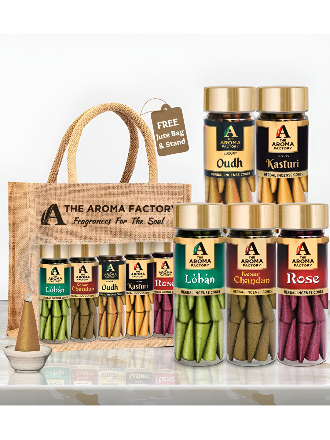 The Aroma Factory 5 Pieces Wooden Loban,Oudh,Musk,Chandan,Rose Dhoop Cone Pooja Essentials