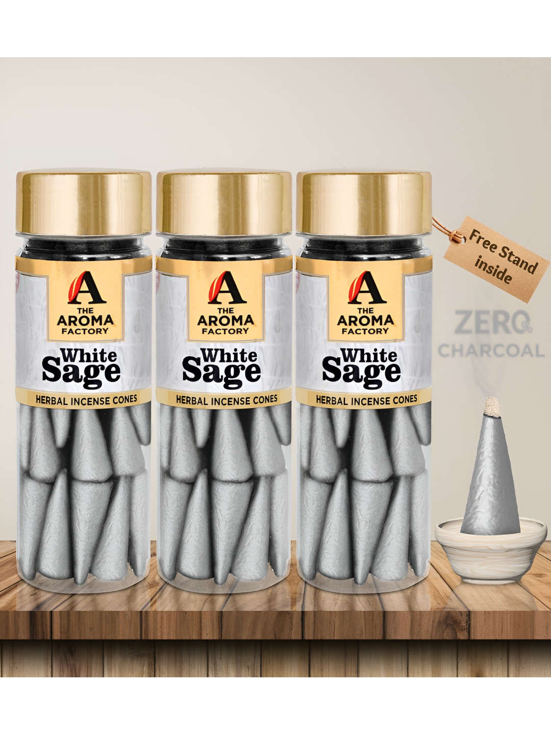 The Aroma Factory 3 Pieces Wooden White Sage Dhoop Cone Pooja Essentials