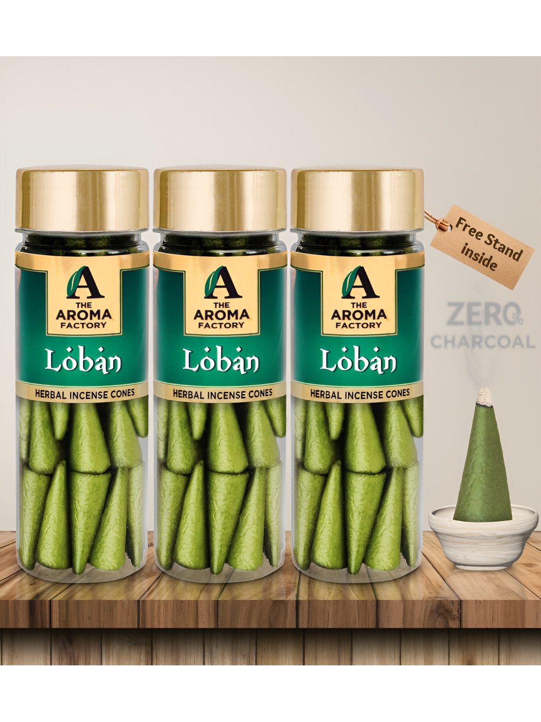 The Aroma Factory Green 3 Pieces Wooden Loban Dhoop Cone Pooja Essentials