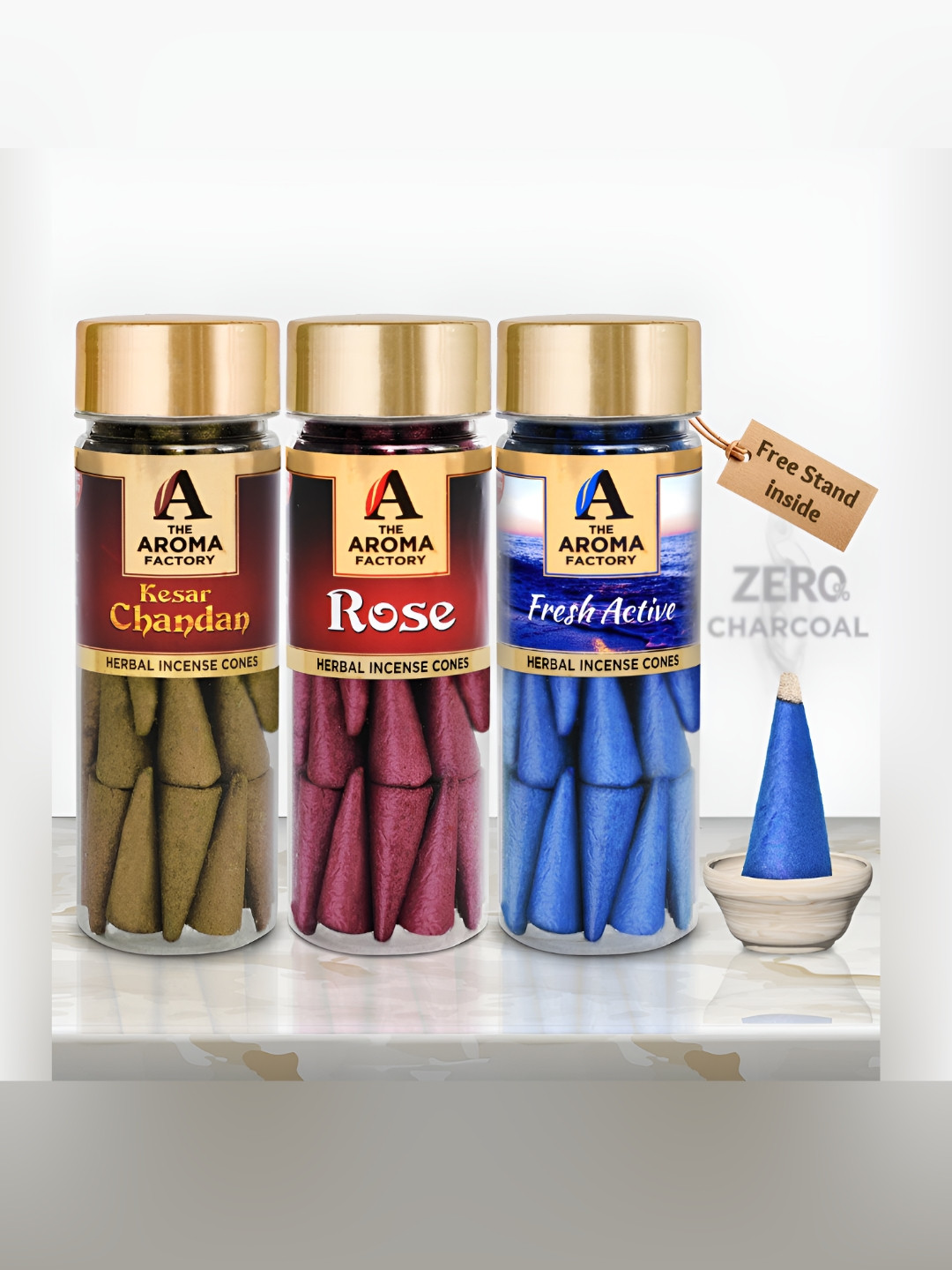 The Aroma Factory Blue 3 Pieces Saffron Sandal, Rose, Fresh Dhoop Cone Pooja Essentials