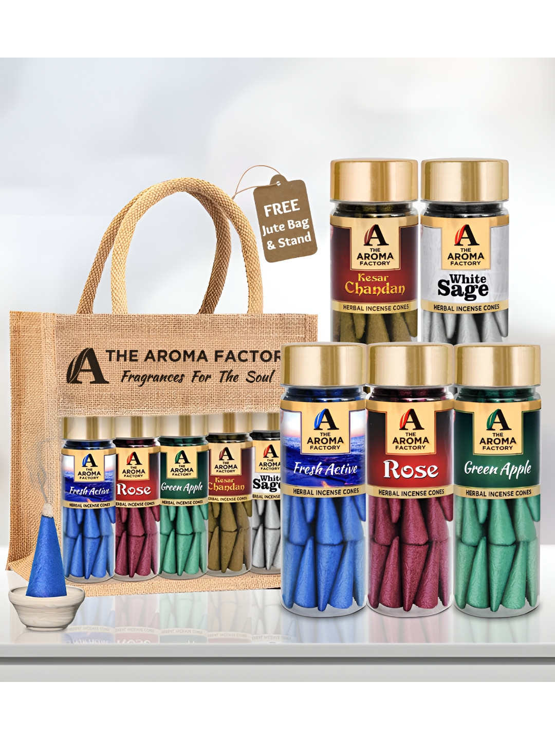 The Aroma Factory 5 Pieces Wooden Chandan,Apple,Fresh,Sage,Rose Dhoop Cone Pooja Essential