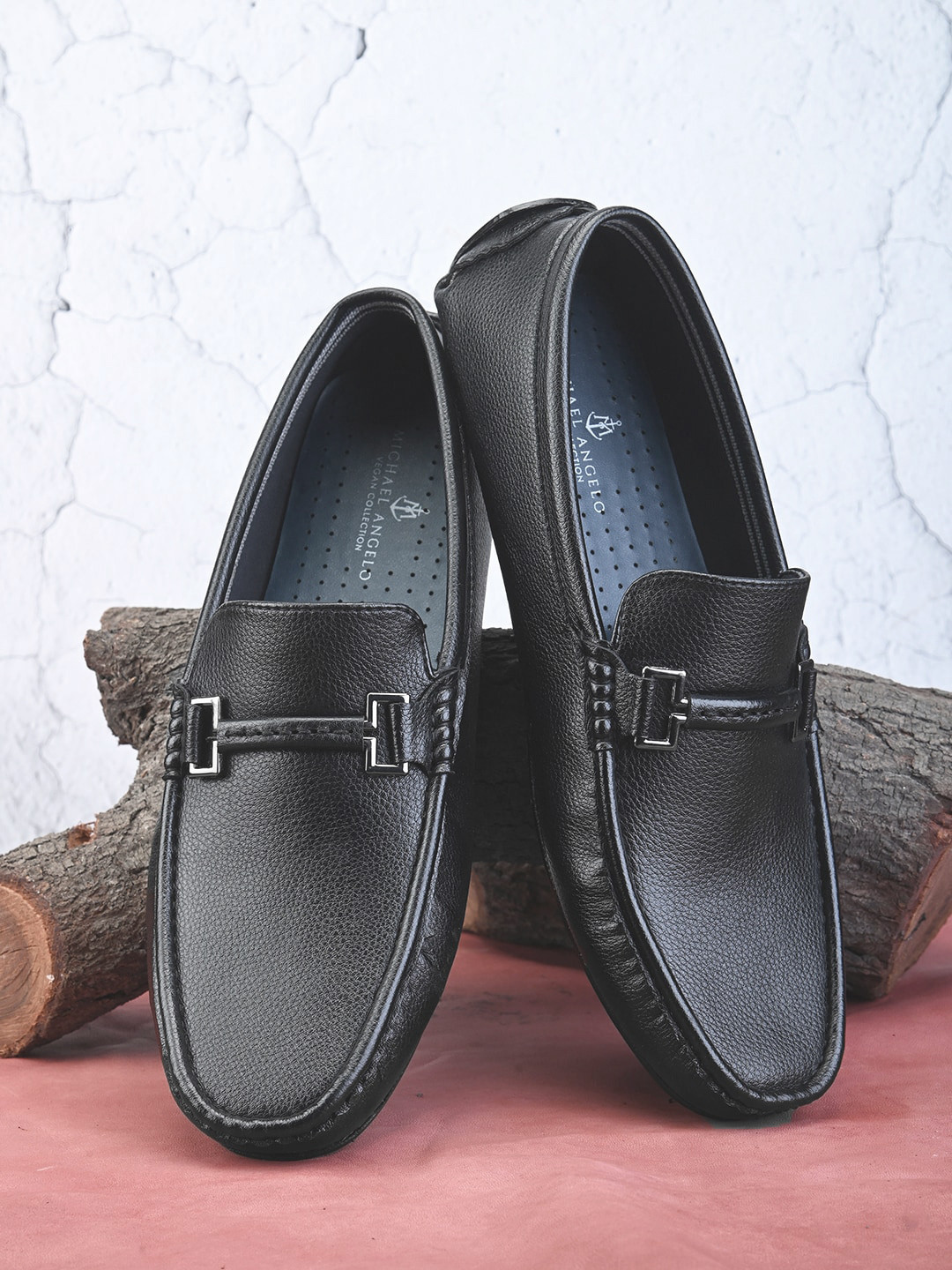 MICHAEL ANGELO Men Textured Square Toe Lightweight Horsebit Loafers