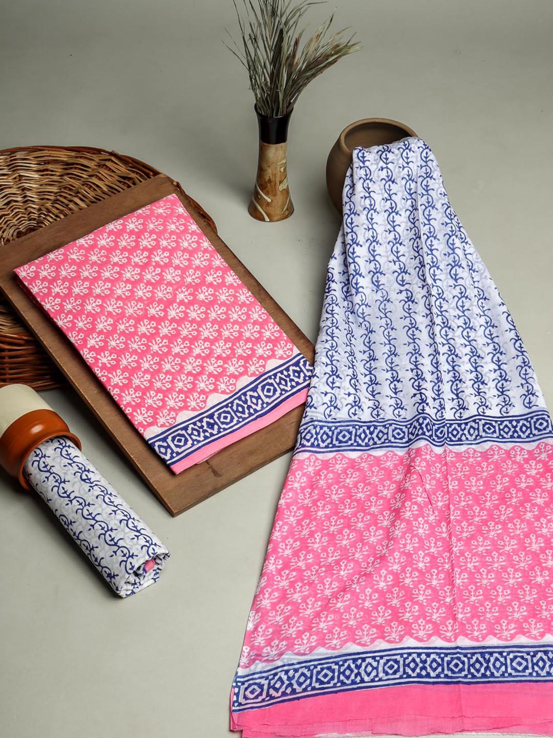 Kishori Sarees Ethnic Motifs Printed Pure Cotton Block Print Unstitched Dress Material