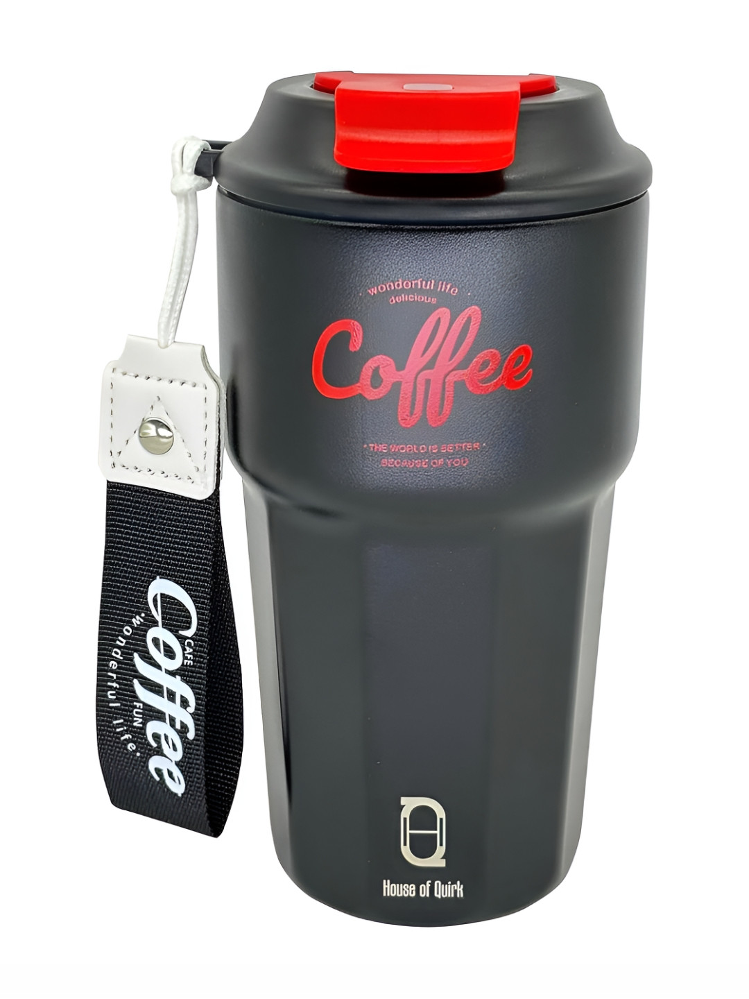 HOUSE OF QUIRK Black Single Stainless Steel Solid Double Wall Vacuum Water Bottle 420 ml