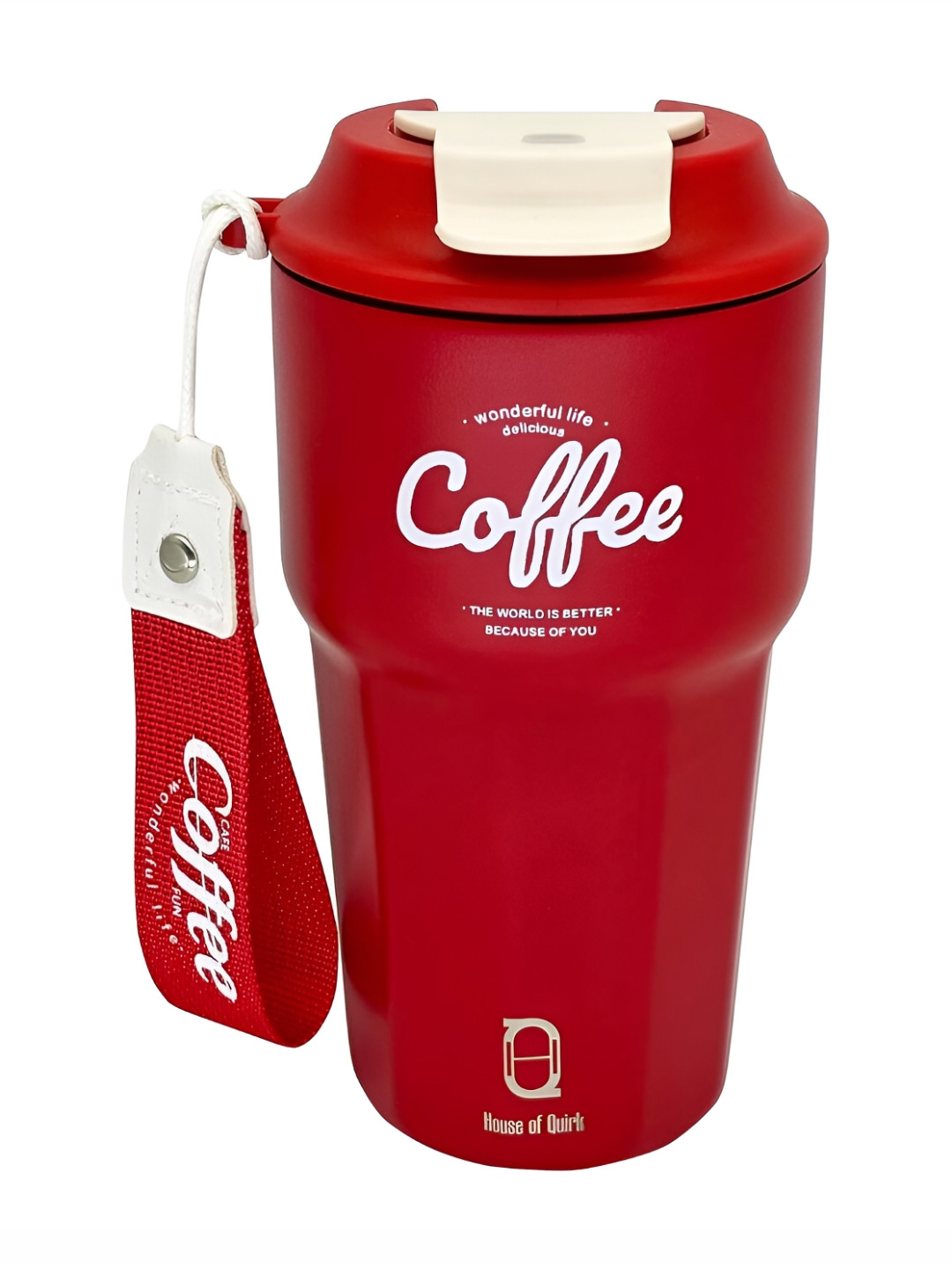 HOUSE OF QUIRK Red & White Single Stainless Steel Double Wall Vacuum Water Bottle 420ml