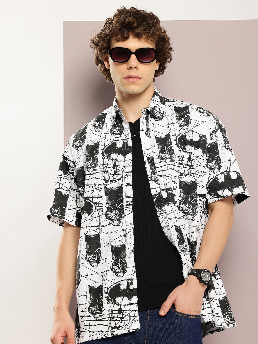 Kook N Keech Batman Pure Cotton Graphic Drop-Shoulder Sleeves Oversized Casual Shirt