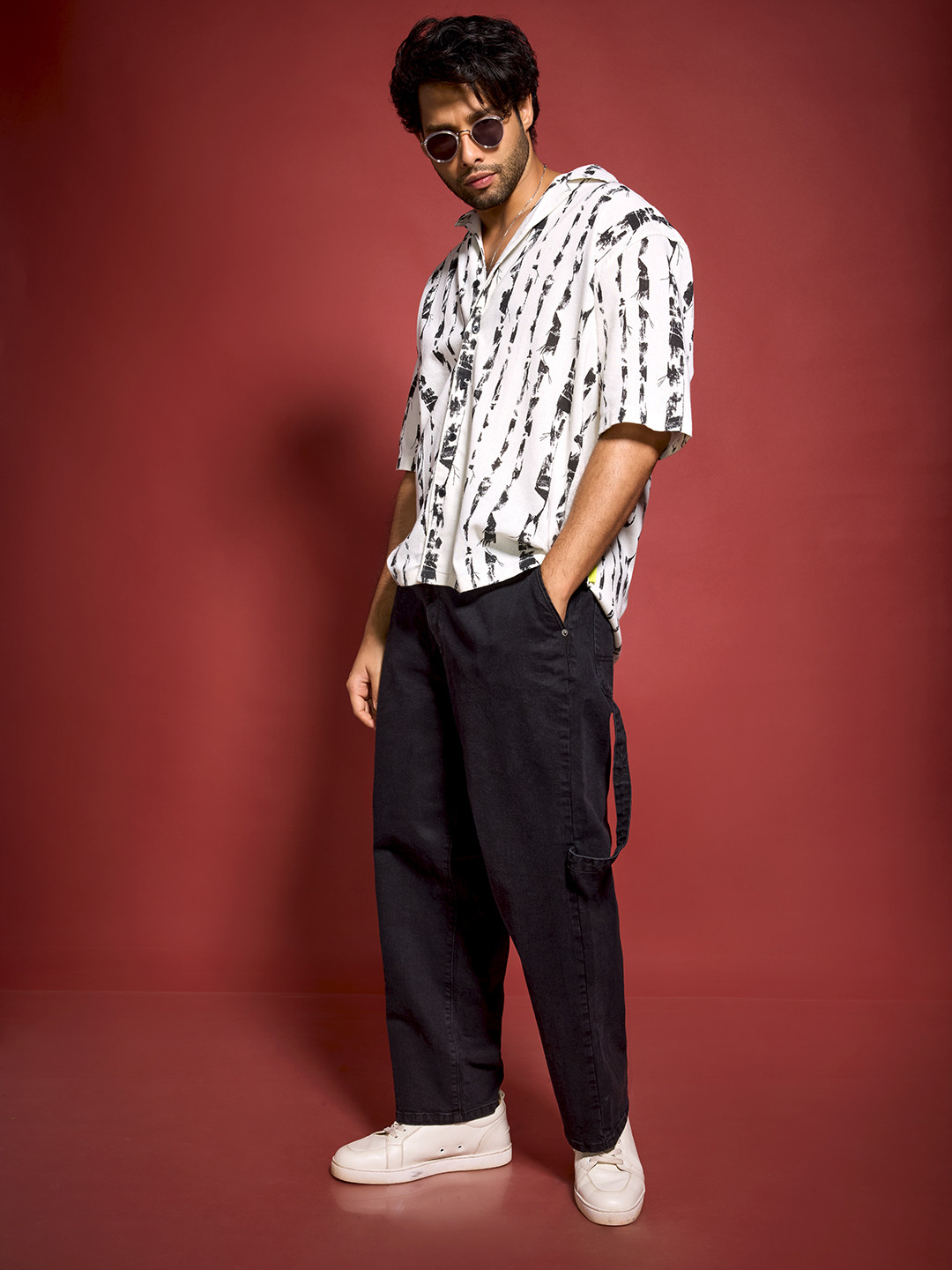 FCUK Relaxed Fit Printed Cuban Collar Drop-Shoulder Sleeves Pure Cotton Casual Shirt