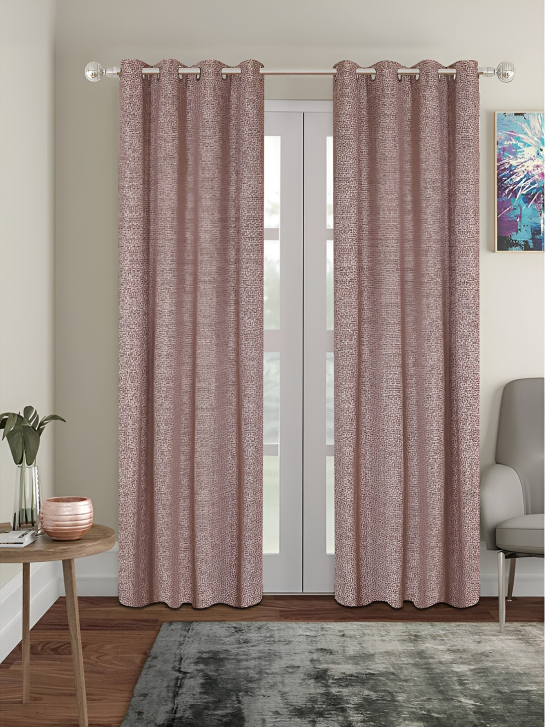 Aura Beige & Brown Textured Room Darkening Door Curtain