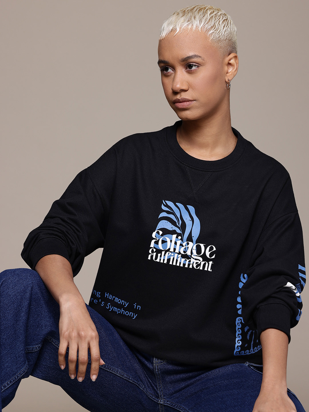 The Roadster Lifestyle Co. Printed Raglan Sleeve Sweatshirt