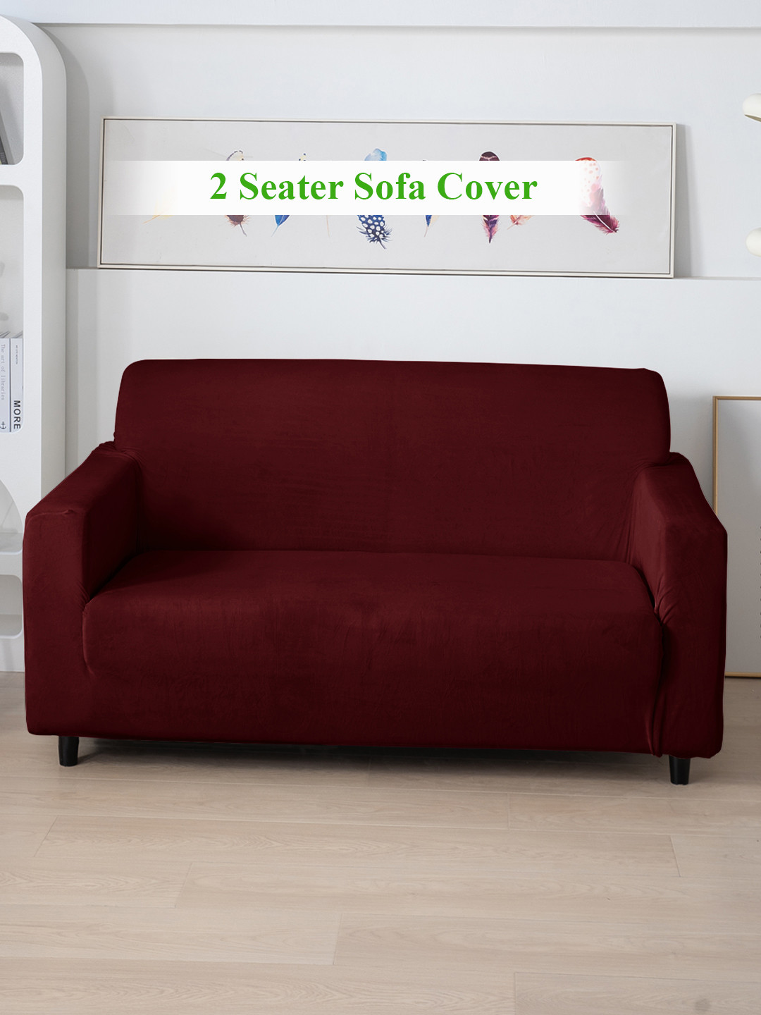 HOKIPO Burgundy Velvet 200 Gsm 2 Seater Sofa Cover With Arms