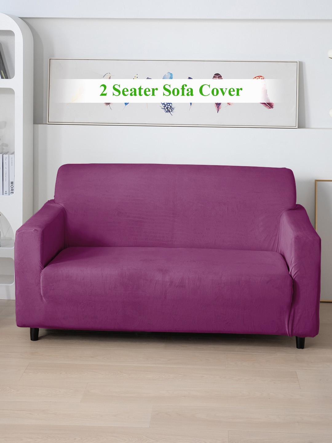 HOKIPO Purple Velvet Stretchable 2 Seater Sofa Cover
