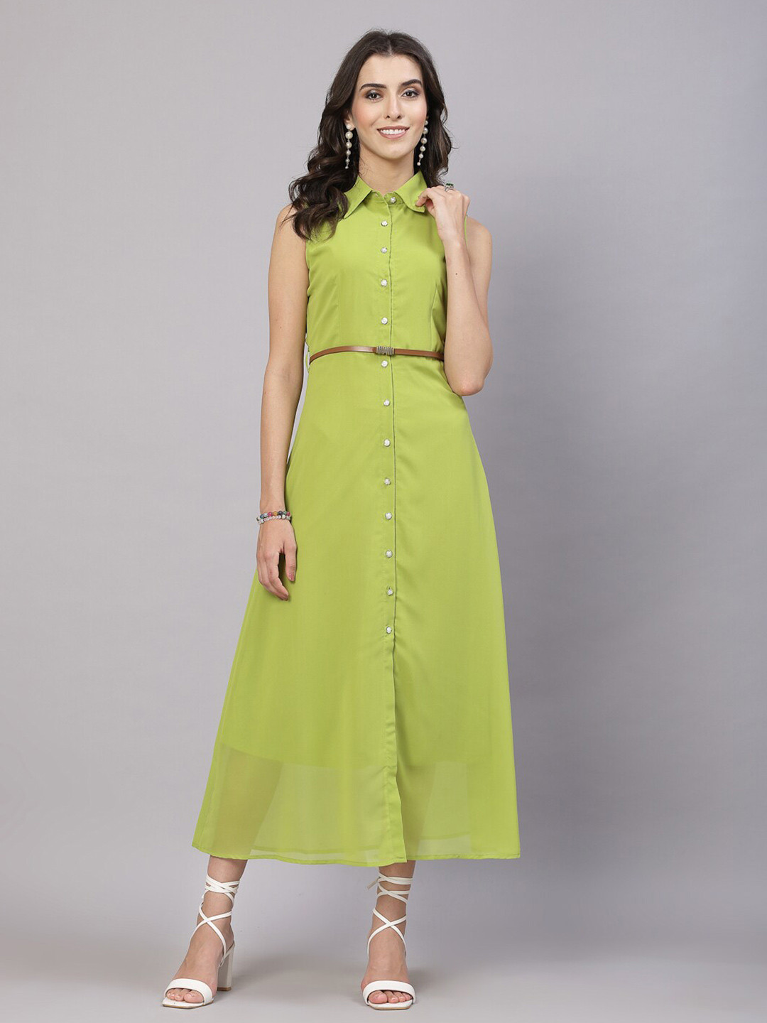 aayu Shirt Collar Georgette Maxi Dress Comes With A Belt