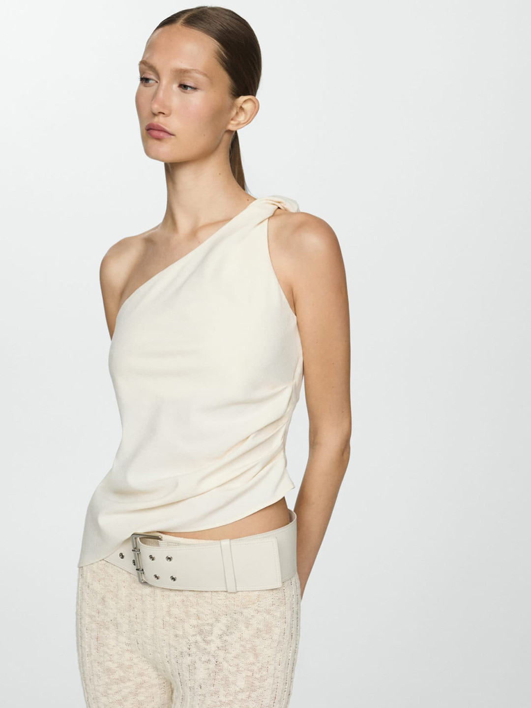 MANGO One Shoulder Gathered or Pleated Top