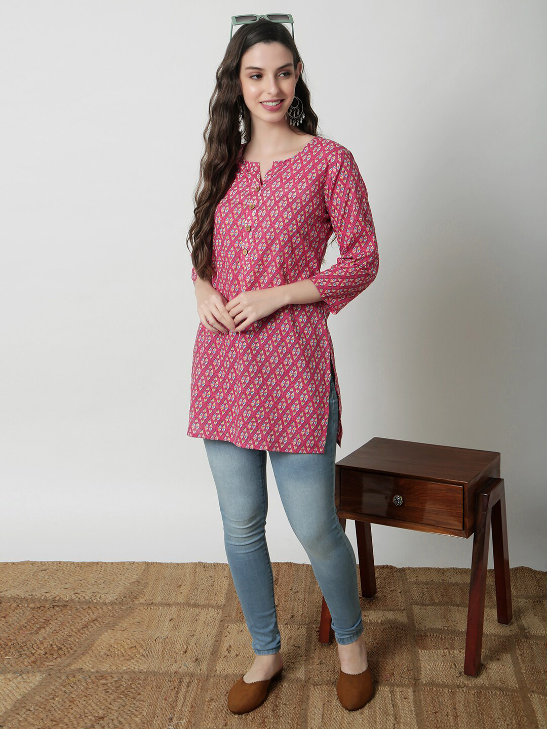 JANAKDULARI CREATION Floral Print Cotton Longline Top