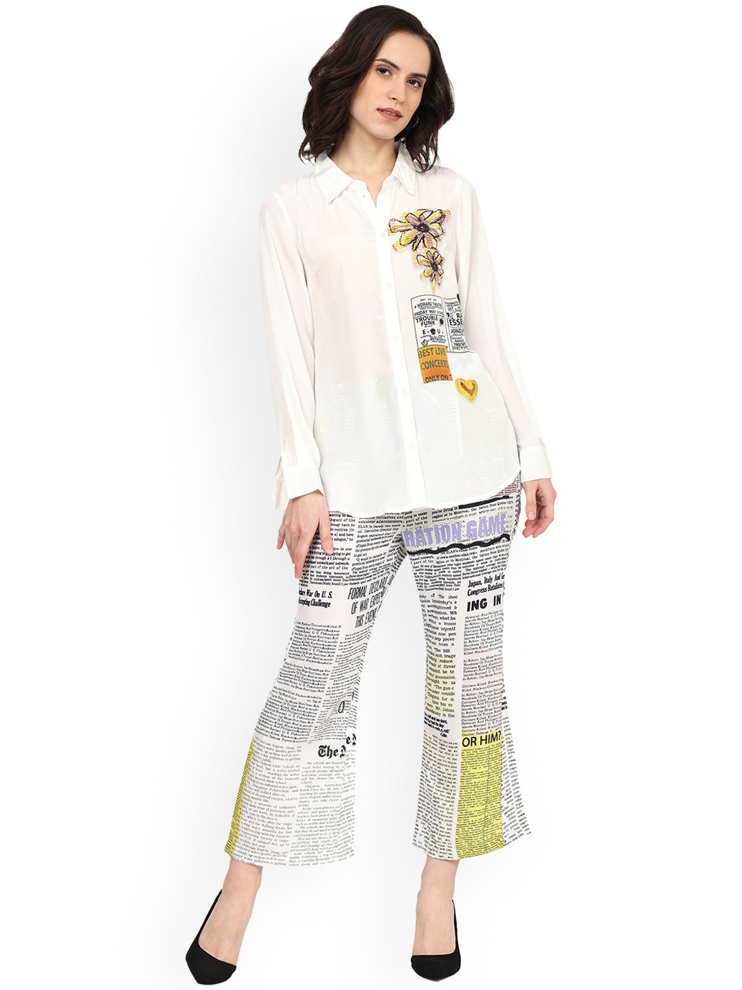 KALINI Newspaper Printed Shirt & Trousers