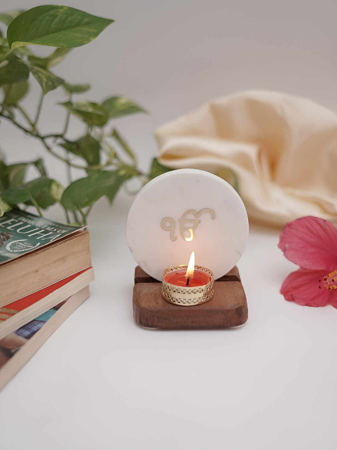 HOMEARTE White & Marble White Candle Holder