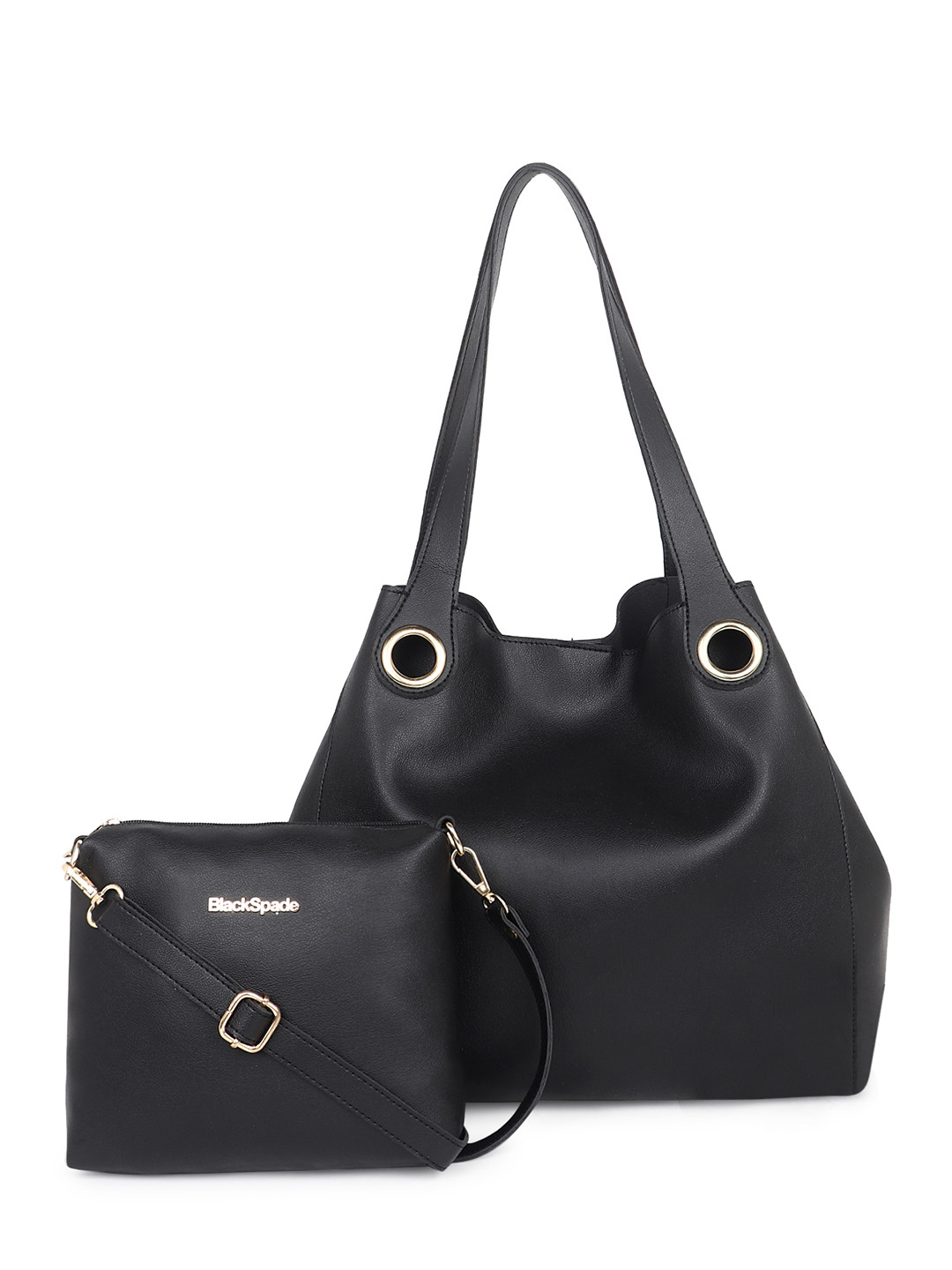 Black Spade Bucket Shoulder Bag With Sling Bag