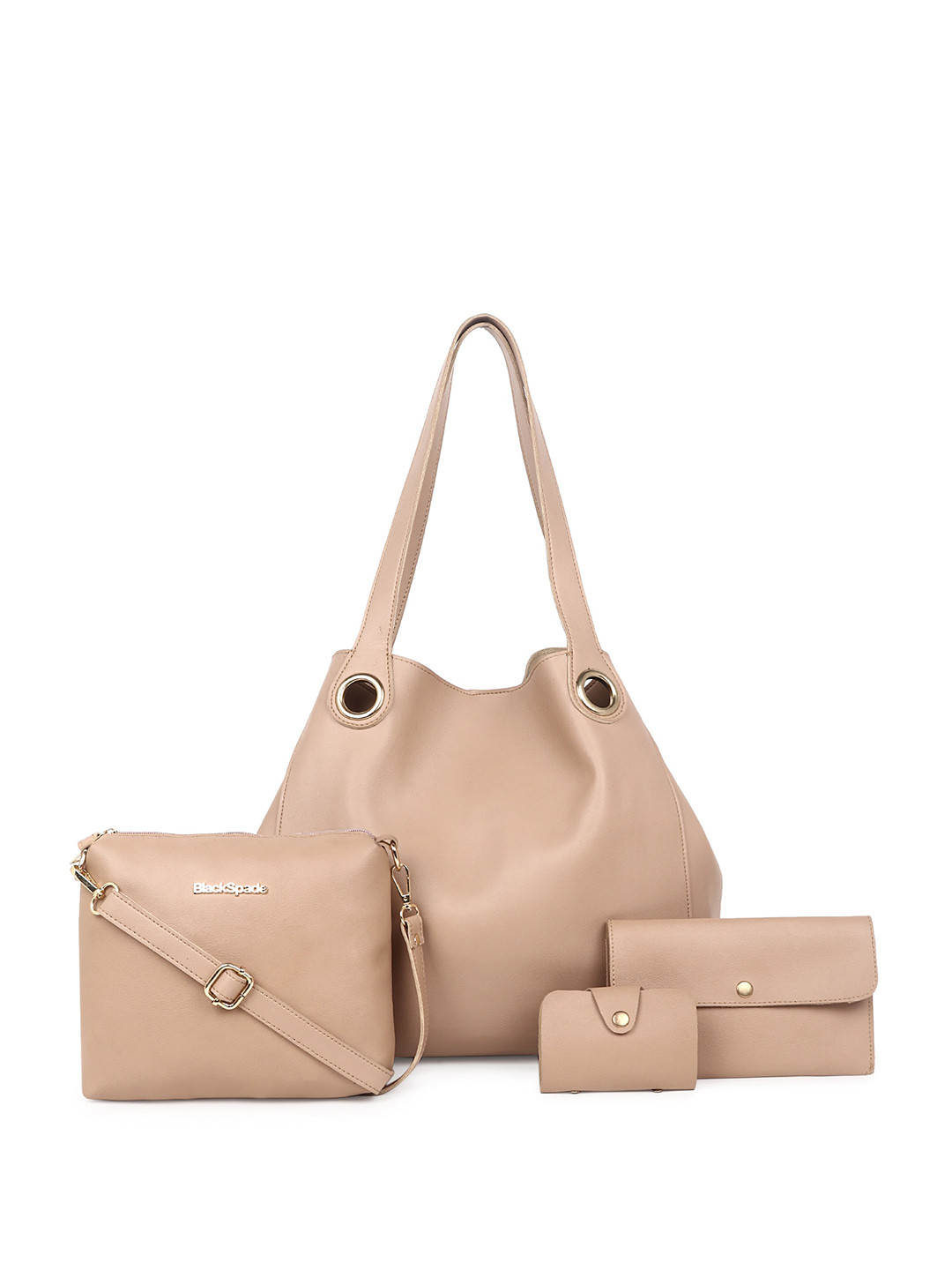 Black Spade Set of 4 Structured Tote Bag With Sling Bag And Wallet & Card Holder