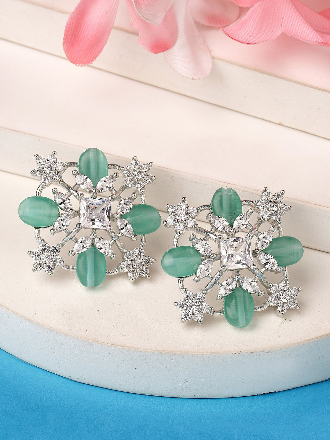 KARATCART American Diamond Silver Plated Studs Earrings